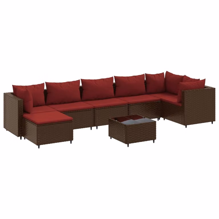 Set Divani da Giardino 8 pz con Cuscini in Polyrattan Marrone