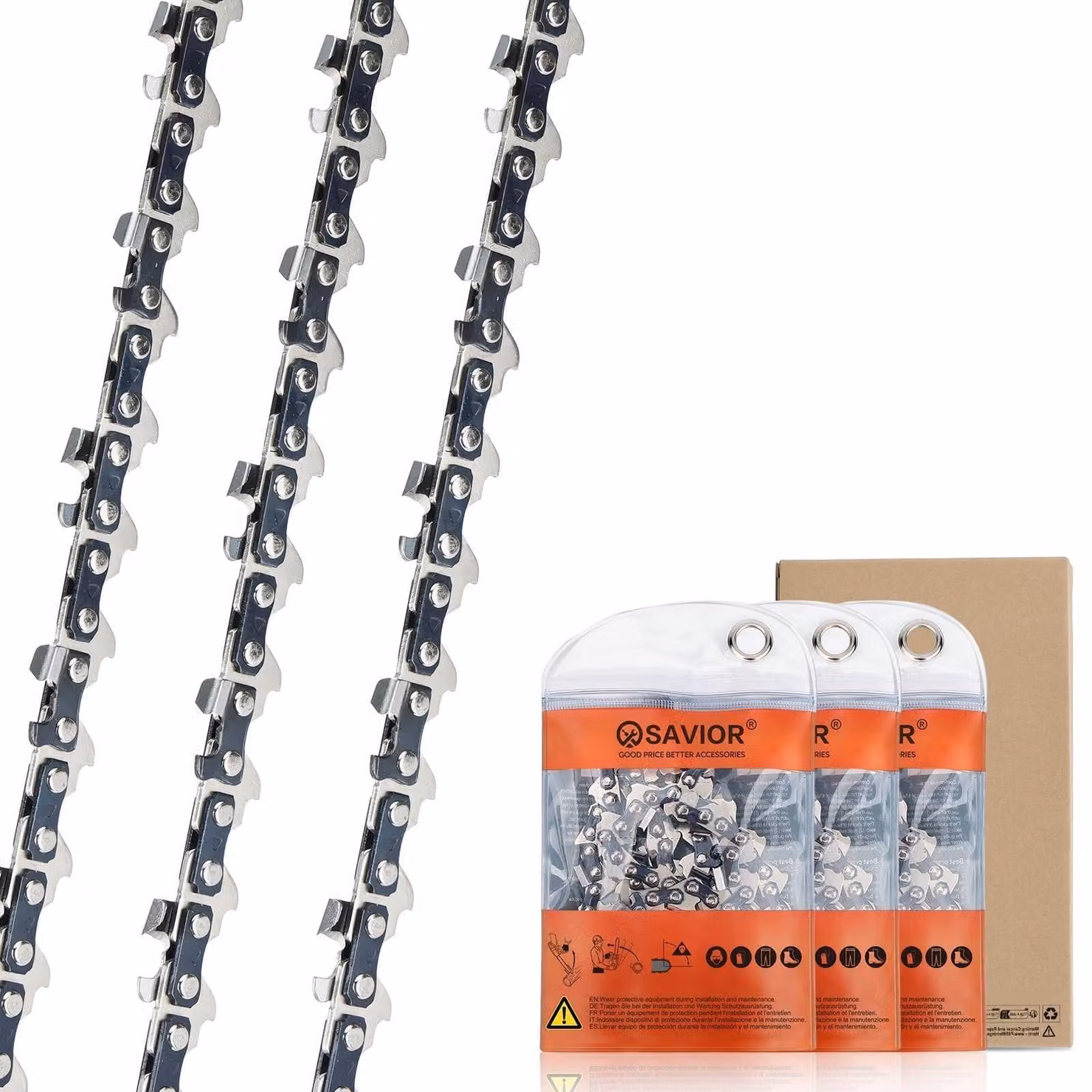 Catena per motosega, confezione da 3, 14 pollici, passo 1/4", spessore 1,1 mm, 72 maglie