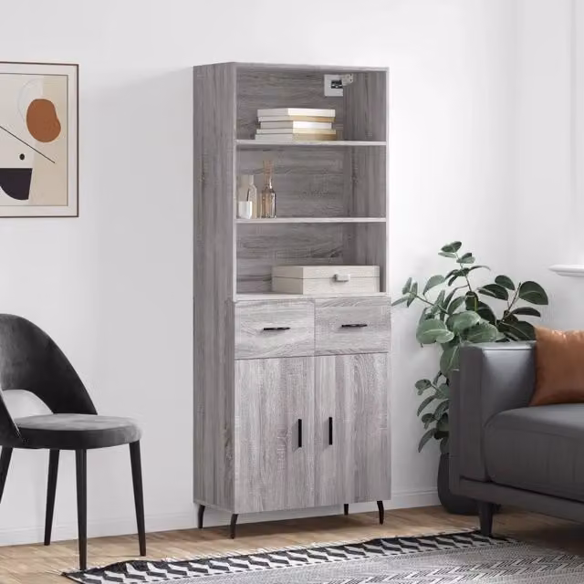 Credenza-Buffet-Armadio da cucina Grigio Sonoma 69,5x34x180 cm in Legno Multistrato 241629