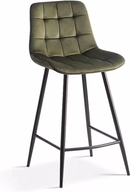 Sgabello da banco JUTE Meublorama in velluto verde con gambe in metallo, Altezza: 95 cm – 1