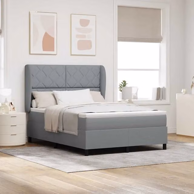 Letto a molle moderno vidaXL con testiera in tessuto grigio, L 140 x P 190 cm