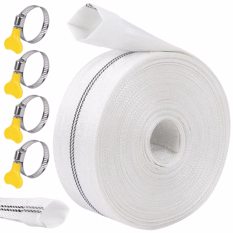 Tubo flessibile da 1 1/2 pollici - Tubo piatto da 20 metri - Tubo per pompa da 38 mm - Fascette per tubi, 4 pezzi - Materiale di alta qualità - Resistente e flessibile