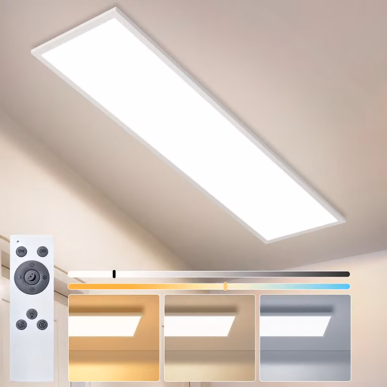 Pannello LED ZMH 120x30cm, lampada da soffitto dimmerabile, lampada piatta per soggiorno, 18,5W, con telecomando, temperatura di colore regolabile, ideale per camera da letto, cucina, corridoio, colore bianco
