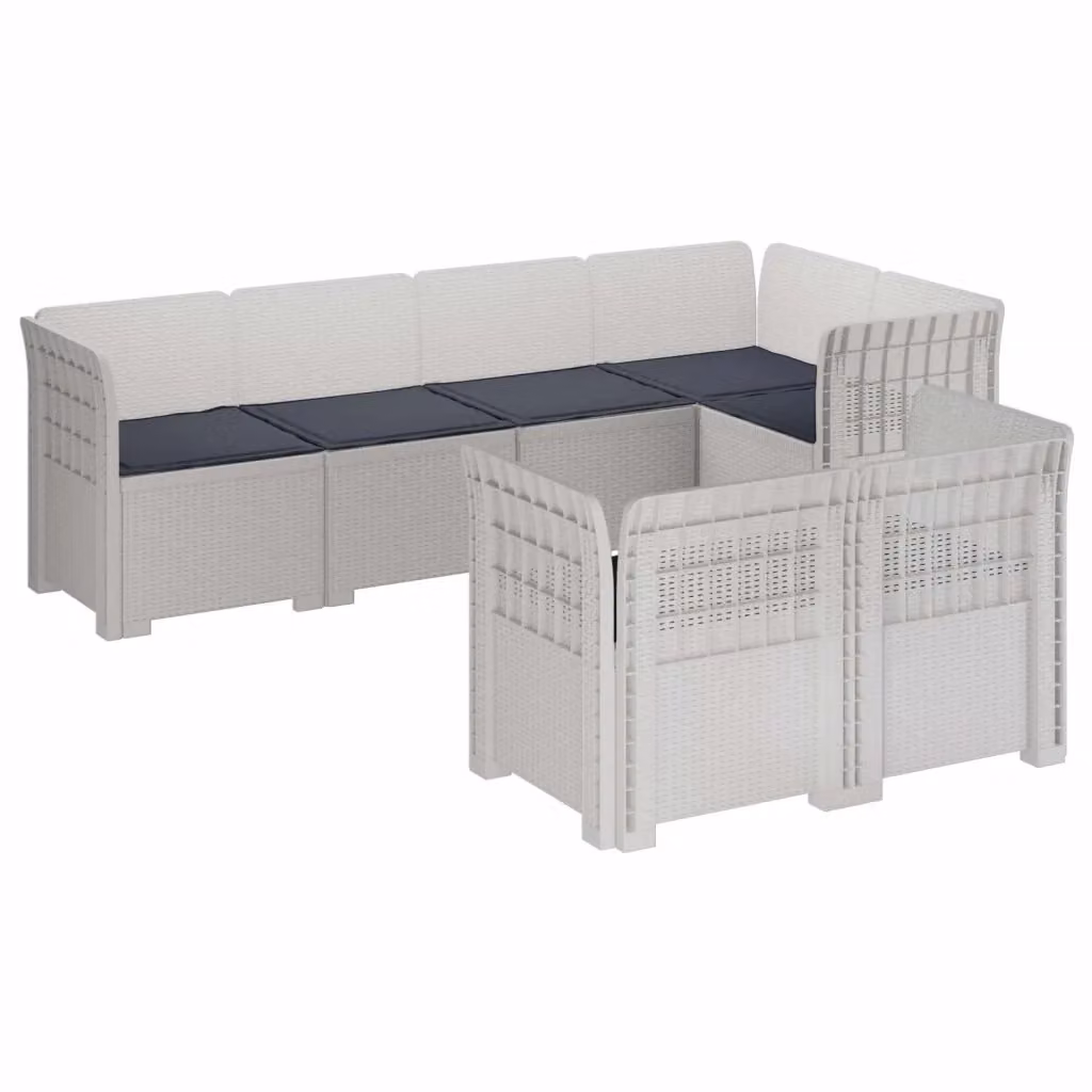 Set da giardino vidaXL con 7 posti in polyrattan bianco e grigio con cuscini inclusi – 2