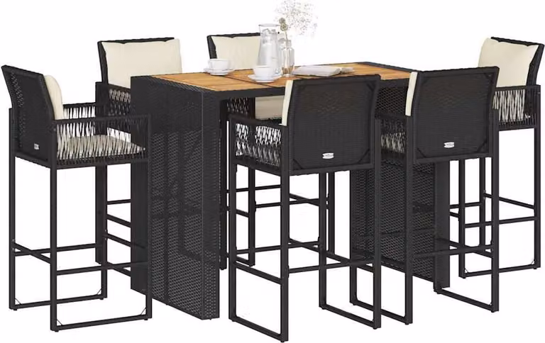 Maison Exclusive - Set da bar da giardino 7 pezzi con cuscini in polyrattan nero acacia