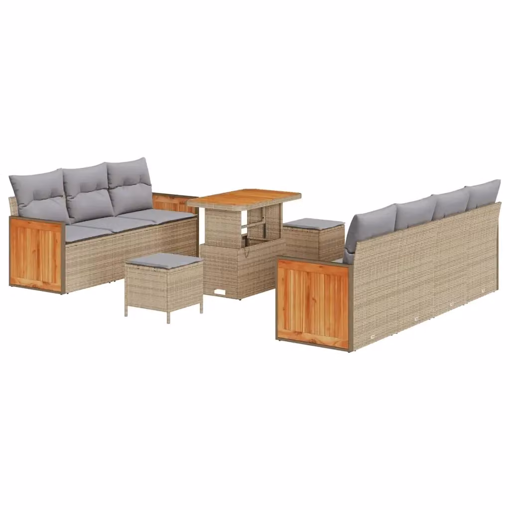 Set Divano da Giardino vidaXL 10 Pezzi con Cuscini Beige e Grigio in Acciaio Verniciato a Polvere – 2