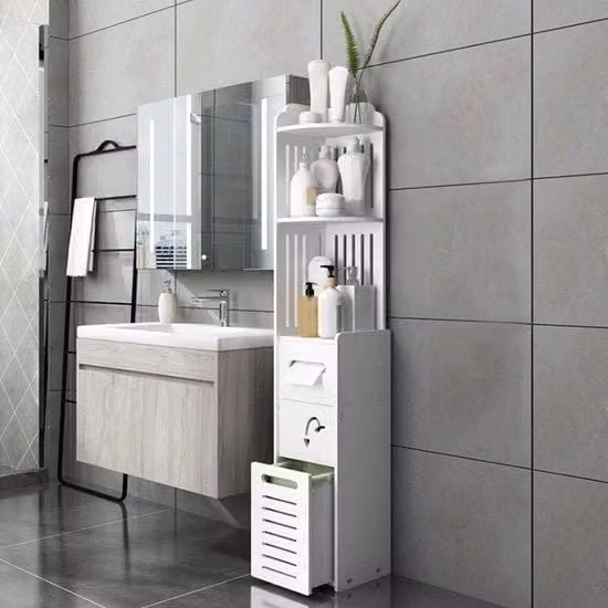 Cassettone da bagno alto - 2 cassetti - 3 pannelli - impermeabile - idrorepellente - 120x22x120 cm - cassettone da bagno alto bianco