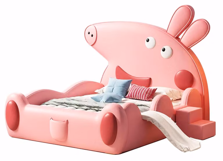Letto a forma di rosa con scivolo, tema Peppa Pig, in pelle, per bambine, mobili per bambini
