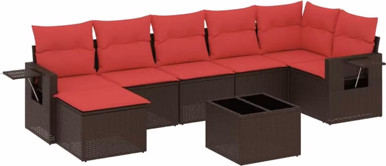 Set Divani da Giardino 8 pz con Cuscini Marrone in Polyrattan