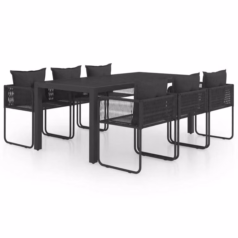 Set da Pranzo da Giardino 7 pz in Rattan PVC Nero