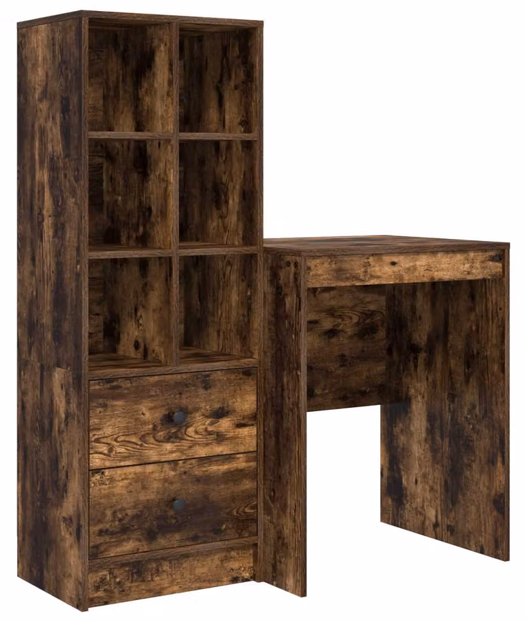 Scrivania con cassetto con lo scaffale 2 pcs Rovere fumé