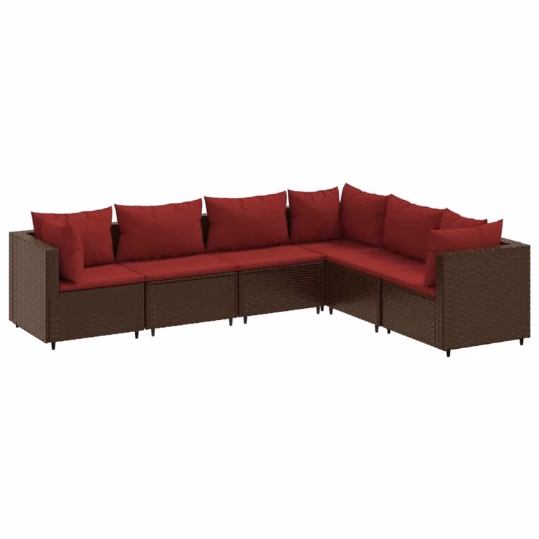 Set Mobili da Giardino 6pz con Cuscini in Polyrattan Marrone