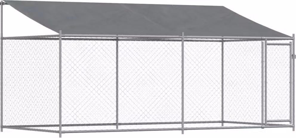 Gabbia Cani con Tetto e Porta Grigia 4x2x2 m in Acciaio Zincato