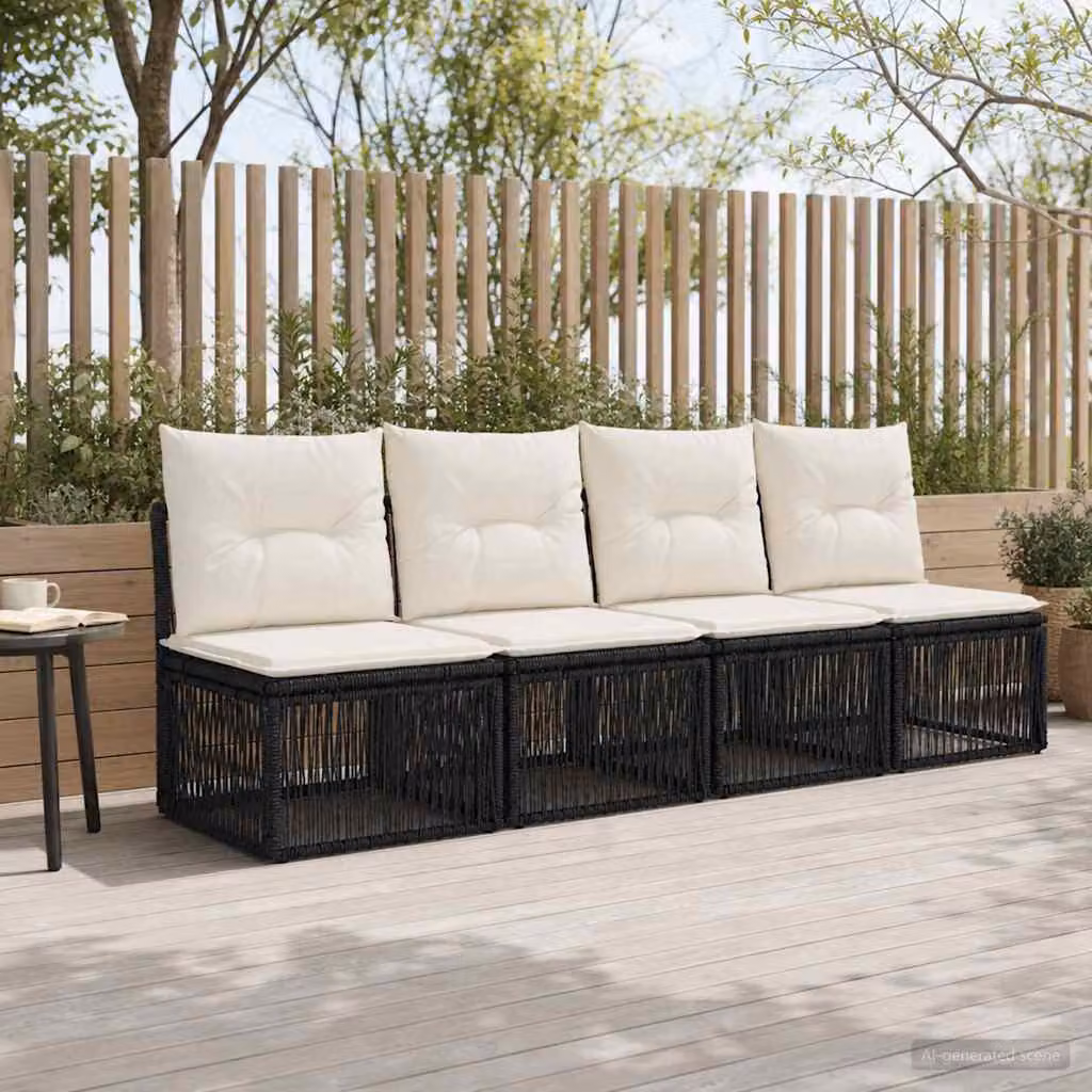 Set da giardino vidaXL a 4 posti in polyrattan nero con cuscini inclusi
