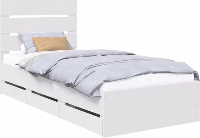 Letto singolo per adulti Design In bianco con cassetti in legno MDF laccato L: 75 cm, P: 190 cm, H: 78 cm
