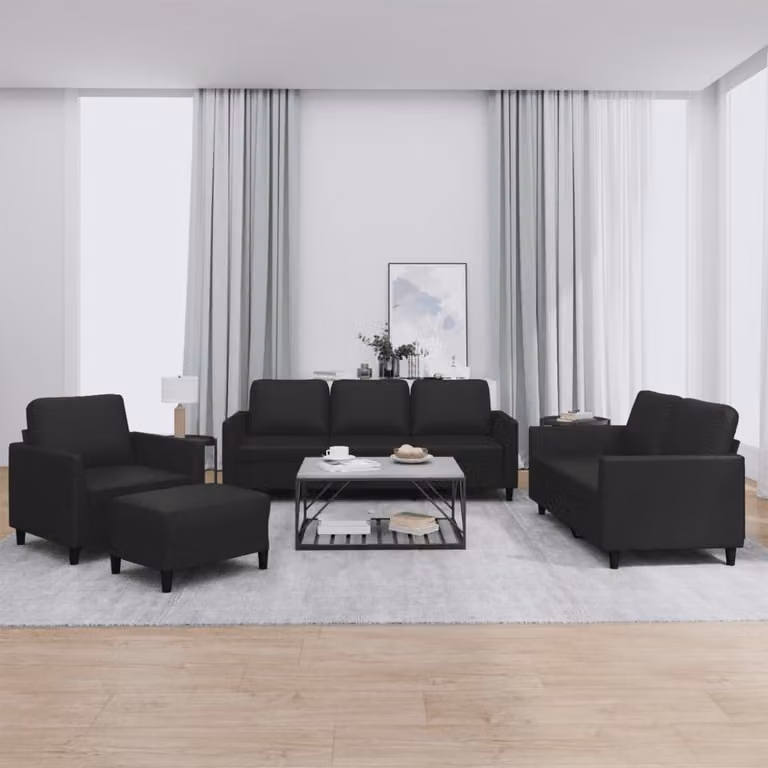 Set di divani vidaXL 4 pezzi in similpelle nera con cuscini e pouf per soggiorno