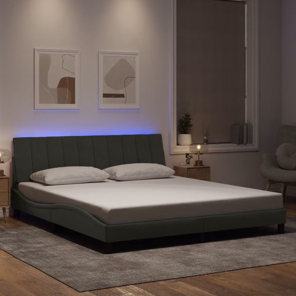 vidaXL Giroletto Hanko con LED e porta USB in Velluto Grigio Chiaro L: 180 cm, P: 200 cm