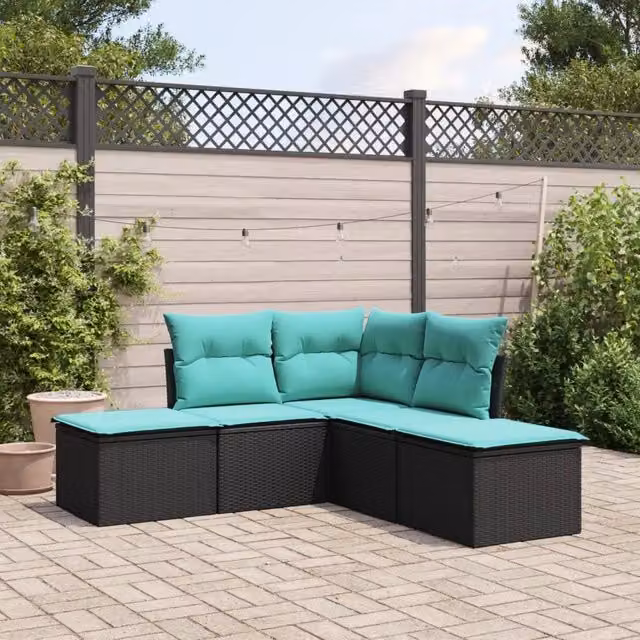 Set Divani da Giardino 5 pz con Cuscini in Polyrattan Nero 3249555