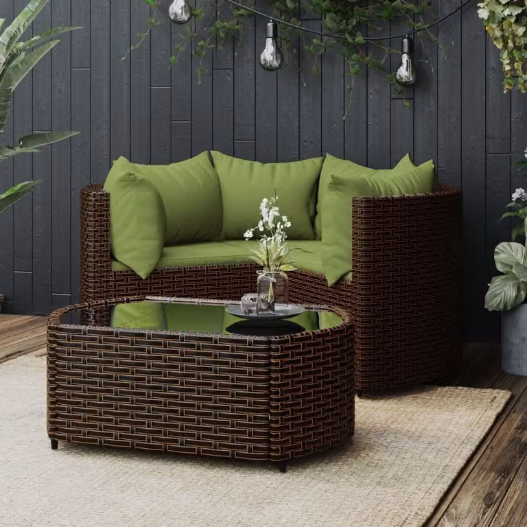 The Living Store Set salotto da giardino 4 pezzi con cuscini in poly rattan marrone
