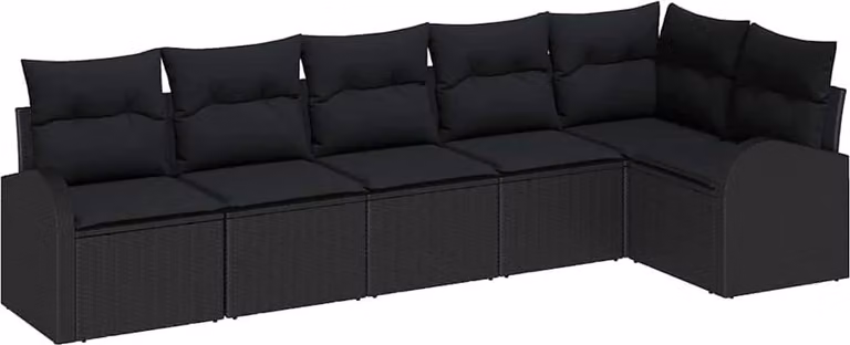 Set Divano da Giardino con cuscino 6 pcs Nero Poly Rattan