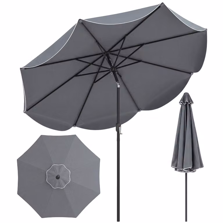 Ombrellone COSTWAY Ø 270 cm, inclinabile di 30° su entrambi i lati, ombrellone da giardino con manovella e balza, ombrellone da balcone, da terrazza, da mercato, grigio