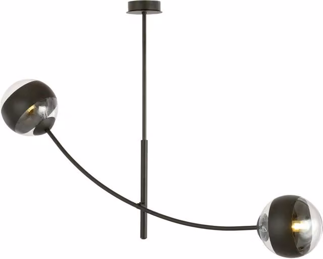 Plafoniera Emibig Hunter con 2 luci E14 in metallo nero e vetro trasparente