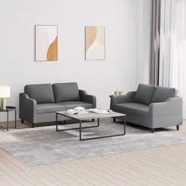 Set di 2 divani moderni vidaXL in tessuto grigio con cuscini decorativi per soggiorno L/P/H: 158 x 80 x 77 cm