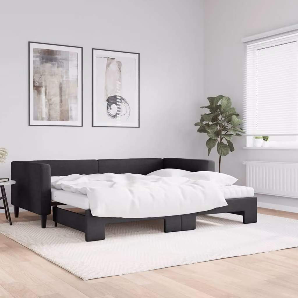 Maison Exclusive - Divano letto estraibile con materassi, nero, 90x190 cm, tessuto