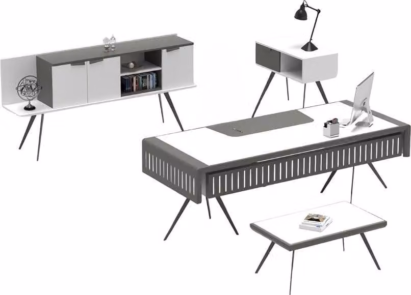 Weiß Arbeitszimmer Set Tisch Sideboard Couchtisch Beistelltisch Holzmöbel