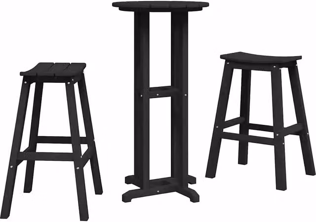 Set Bar da Giardino Moderno 3 Pezzi in Plastica Nera Opaca per Terrazza e Giardino