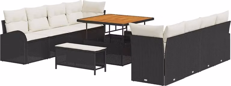 Set Divano da Giardino con cuscino 11 pcs Nero polyrattan