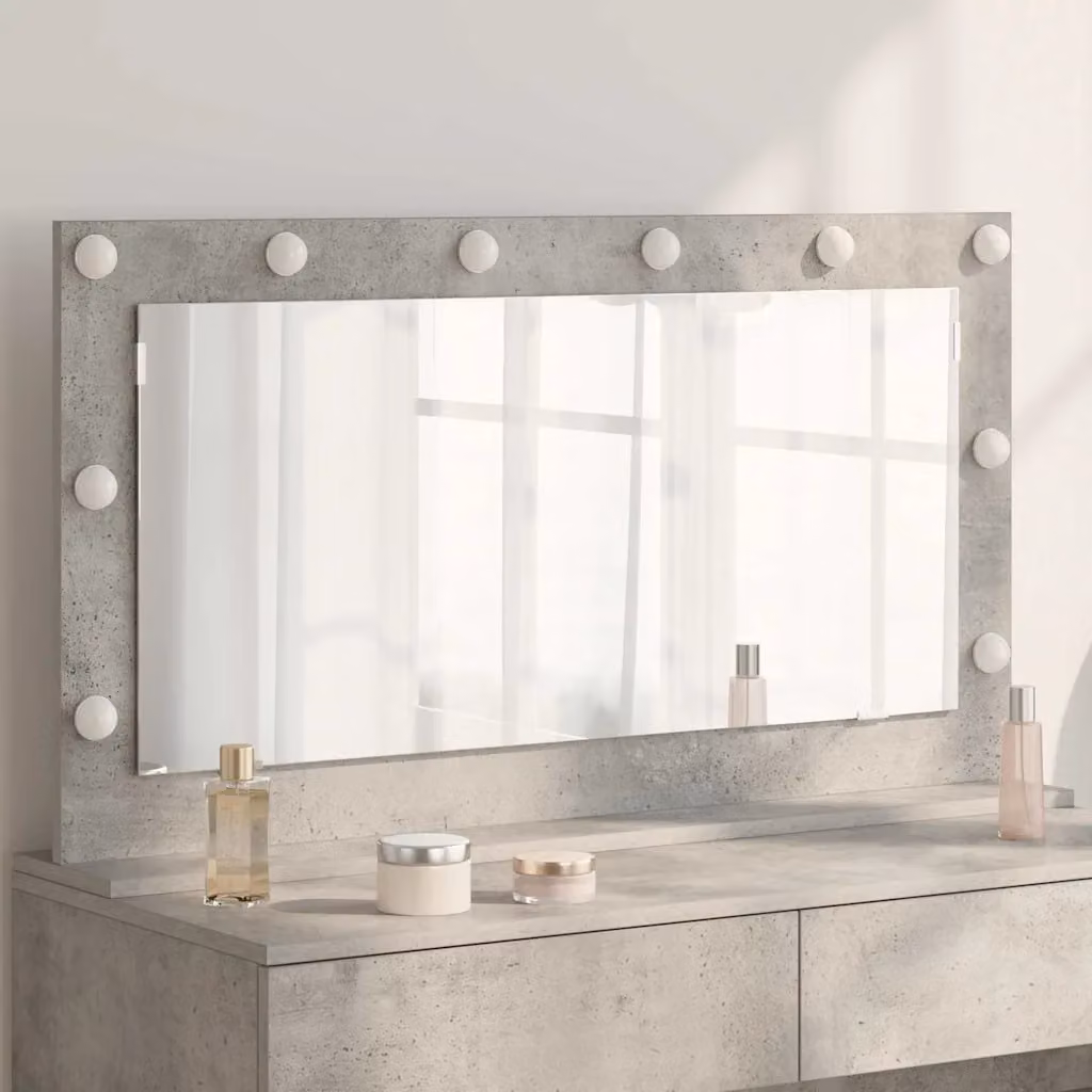Specchio da vanità rettangolare vidaXL con luce LED, Grigio cemento, L 100 x H 55 x P 18 cm