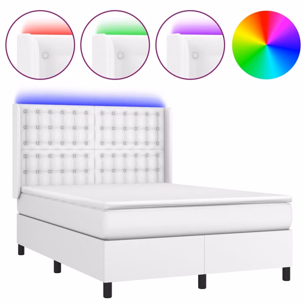 Giroletto Molle con Materasso e LED Bianco 140x200cm Pelle finta