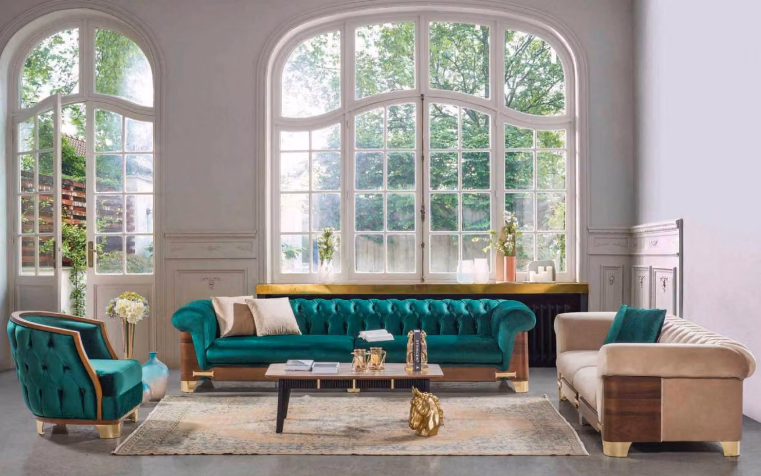 Chesterfield Sofagarnitur 431 Sitzer Sofas Sessel Stoff Luxus
