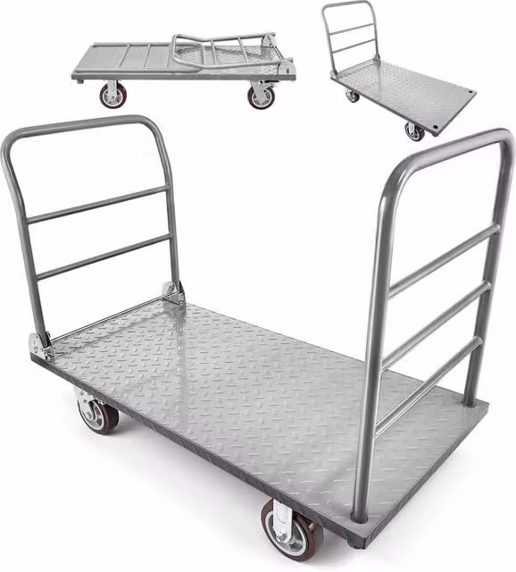 PH7001 Carrello a Piattaforma da Trasporto in Acciaio Legato Robusto Carico Max 1202,02 kg con Doppia Maniglia 1220 x 610 x 920 mm