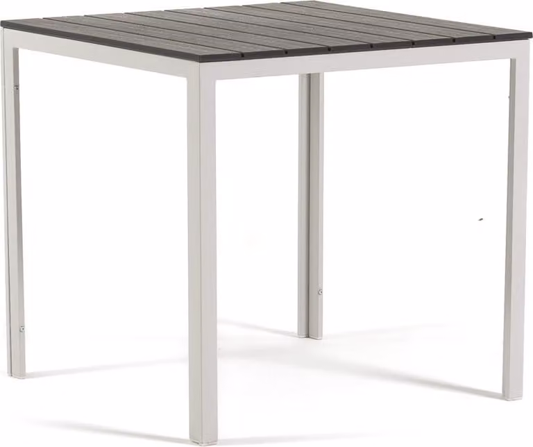 Tavolo quadrato da esterno 78x78 cm, struttura in acciaio e piano in legno, stile moderno per giardino o terrazza - GABRIEL - Bianco/grigio