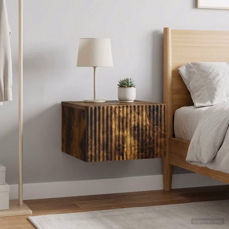 Set di 2 Mobiletti da notte a muro vidaXL in stile moderno, colore Rovere Fumo, L 33 cm x P 34,5 cm x H 20 cm