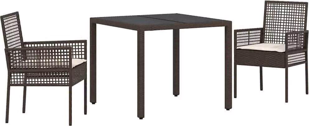 Set da Pranzo per Giardino 3 pcs Marrone polyrattan