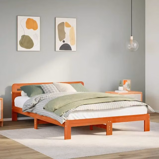 Giroletto vidaXL in legno massello di pino color marrone cera con doghe composite L/P: 140 x 200 cm