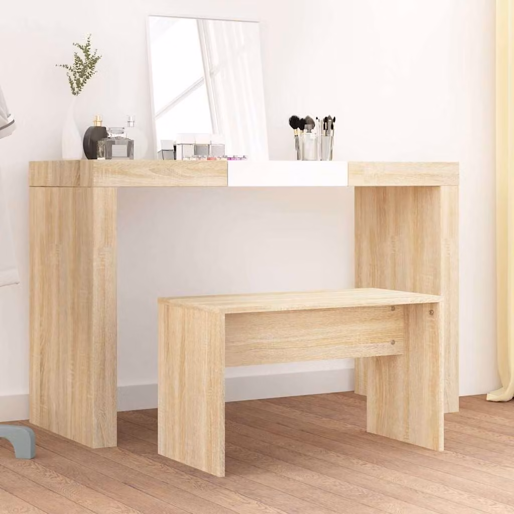 Sgabello da toeletta vidaXL in legno multistrato color rovere sonoma L 70 cm x P 35 cm x H 45 cm