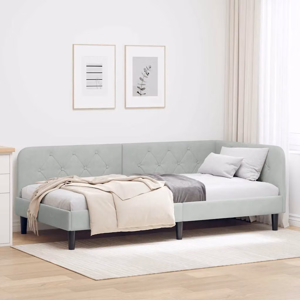 Cornice del letto ad angolo vidaXL in velluto grigio, L/P/H: 190 x 90 x 72 cm