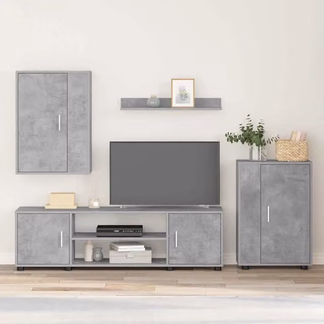 Set mobile TV 4 pz-Set di 4 Credenza per TV Grigio cemento Legno multistrato