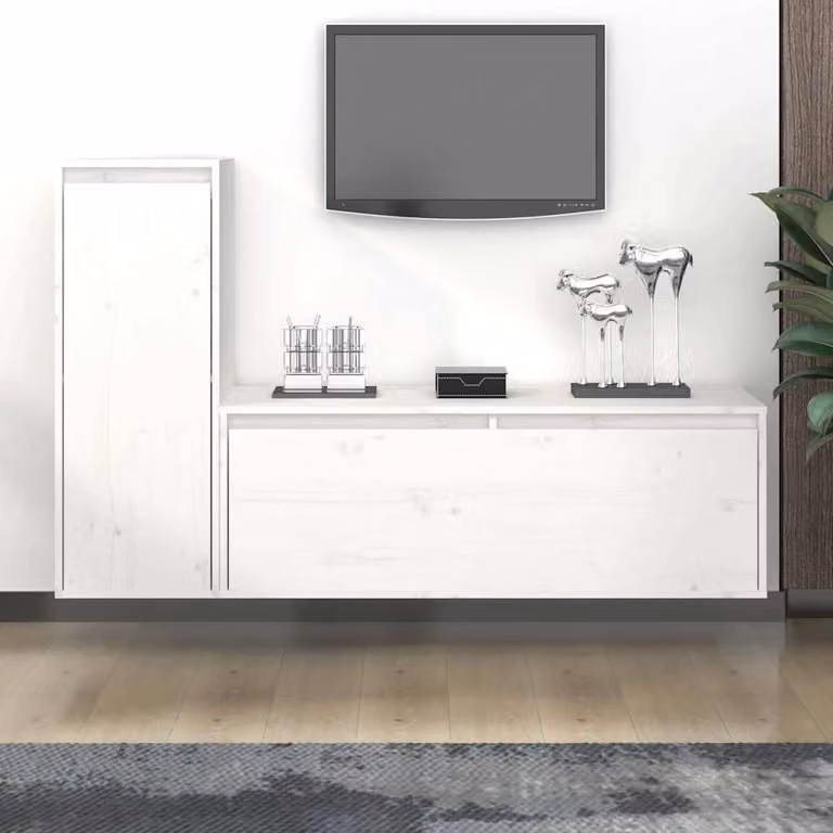 Set di 2 Mobili Porta TV vidaXL in Legno di Pino Bianco Lacquered per Soggiorno