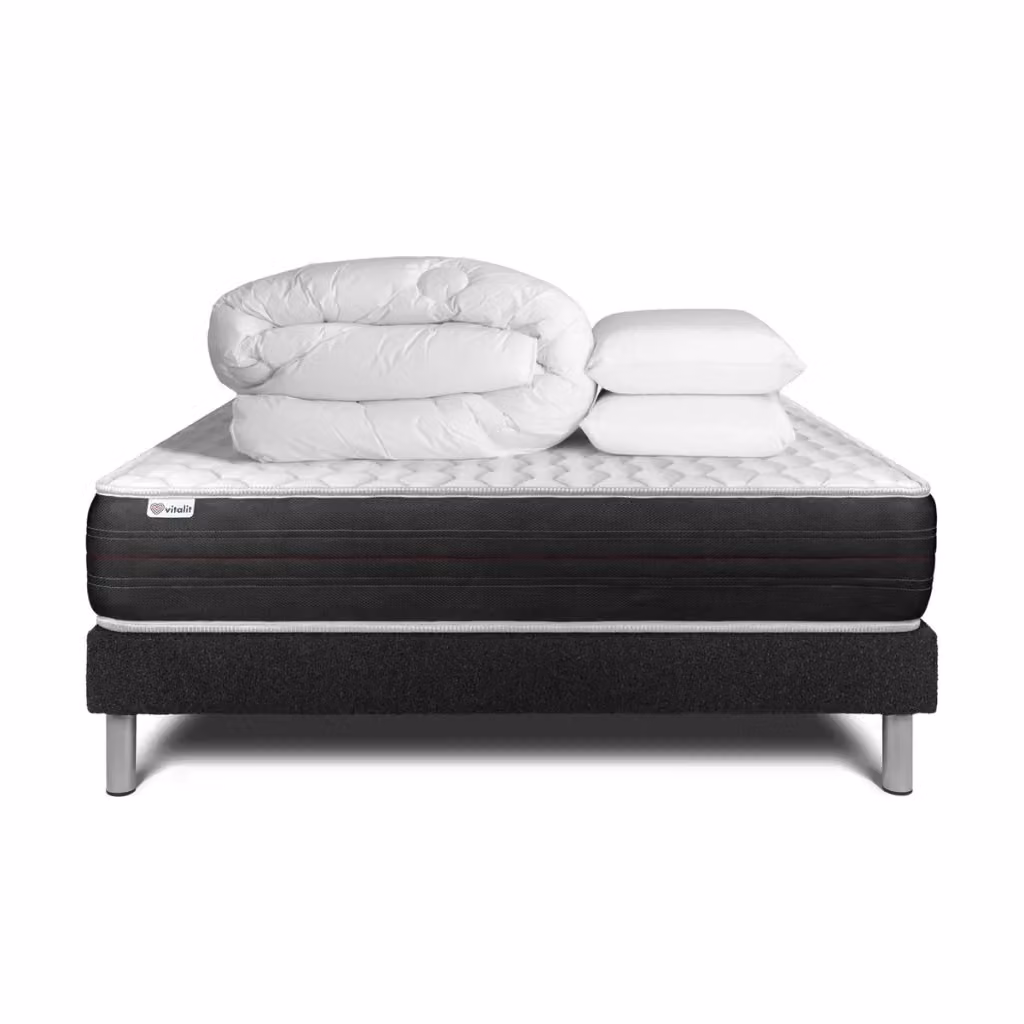 Kit letto completo Vitalspring con materasso ibrido memory foam, box spring con doghe, 2 cuscini e piumino, L/P: 180 x 200 cm – 2