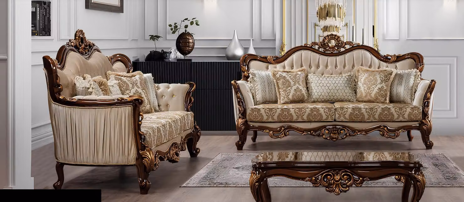 Luxus Garnitur Sofagarnitur 3+3 Sitzer Couchtisch Sofa Couch Sofas Set Barock