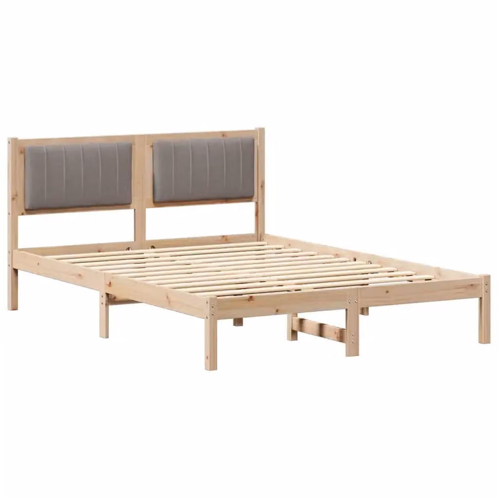 Letto moderno vidaXL in pino massello con testiera rivestita in tessuto beige L/P/H: 140 x 190 x 85,5 cm – 2
