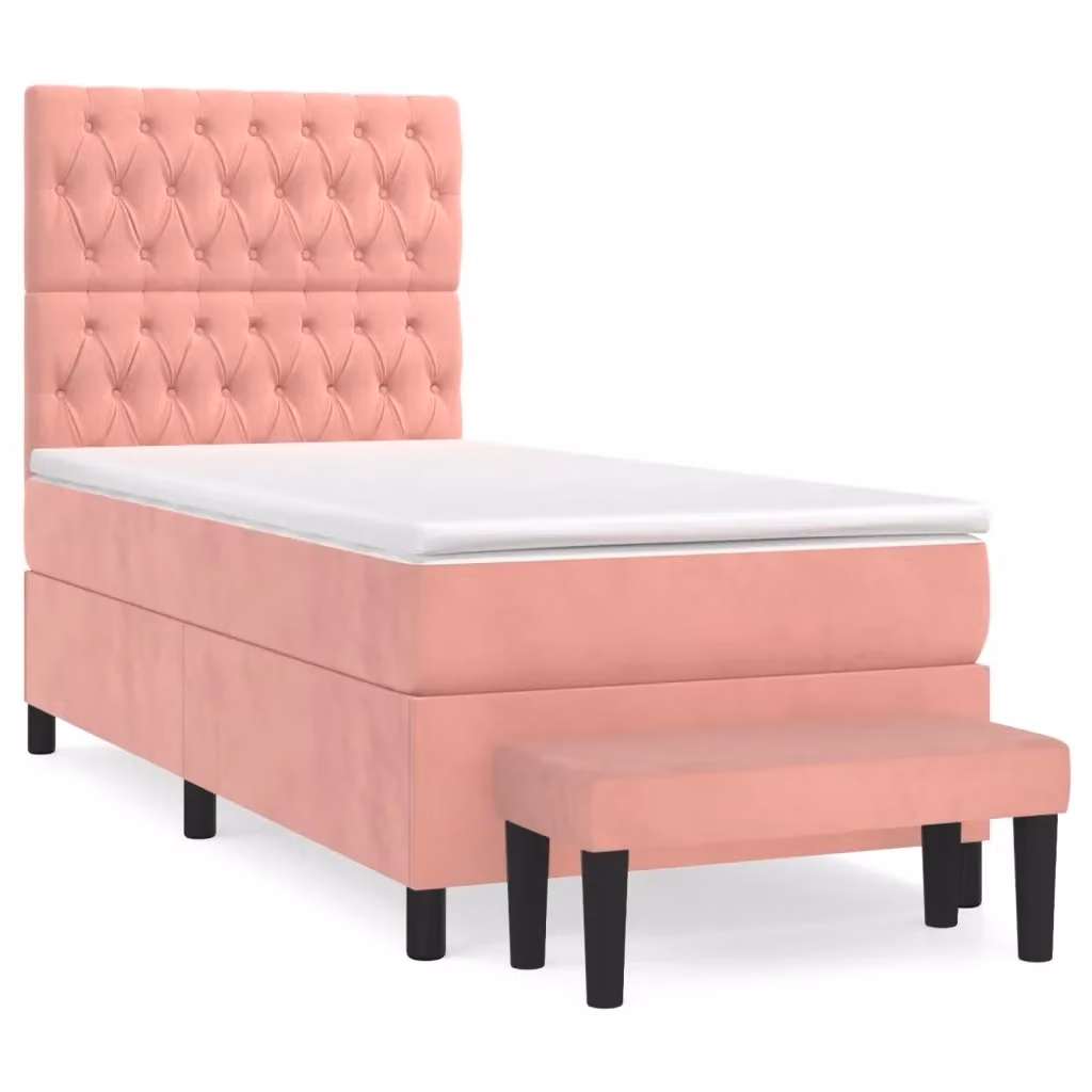 vidaXL Giroletto a Molle con Materasso Ibrido in Velluto Rosa e Bianco L/P/H: 200 x 100 x 128 cm – 2