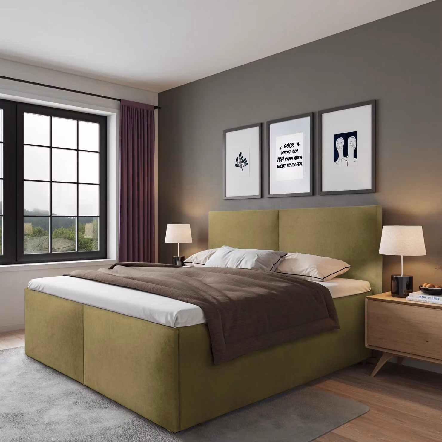 Letto imbottito Milano giallo curry 140 x 200 x 32 cm con contenitore, dotato di materasso di alta qualità H2 (fino a 100 kg) e rete a doghe