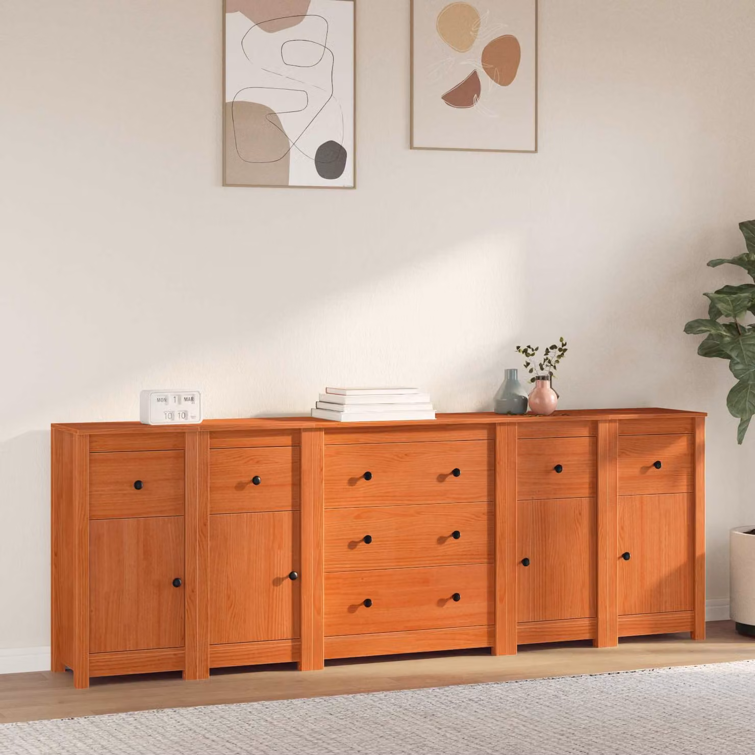 Credenza moderna vidaXL in legno di pino cerato marrone L: 226 cm, P: 35 cm, H: 80 cm