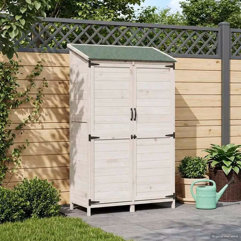 Capanno da giardino vidaXL con tetto a capanna e finestra, bianco, L 106,5 cm x P 56 cm x H 176 cm